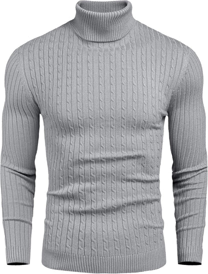 Mens Slim Fit Turtleneck Sweater Cable Knit Thermal Pullover Sweater